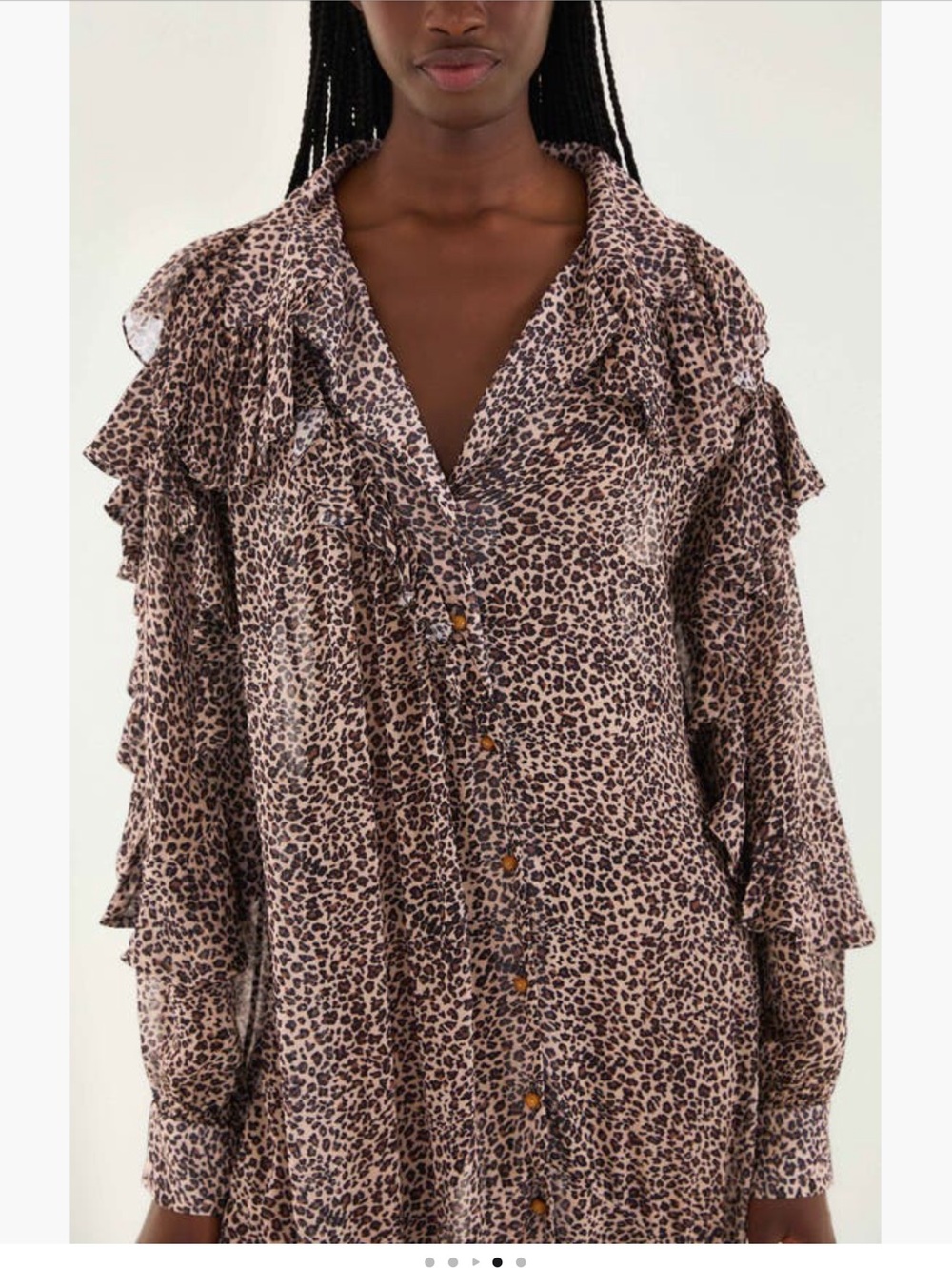 FARM RIO /Baby Leopard Long Ruffle Sleeve Maxi Shirt Dress - Sz. L - Picture 3 of 16